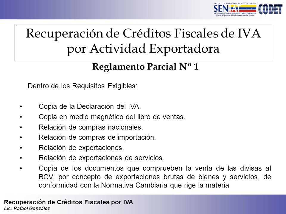 Recuperación de Créditos Fiscales de IVA por Actividad Exportadora