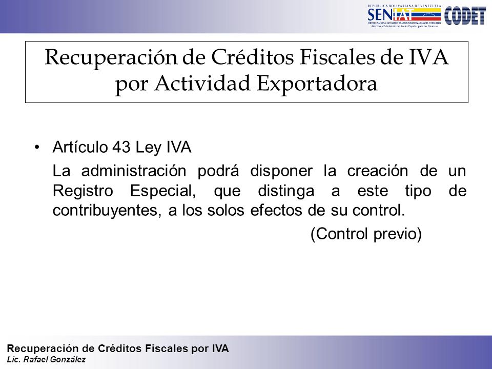 Recuperación de Créditos Fiscales de IVA por Actividad Exportadora