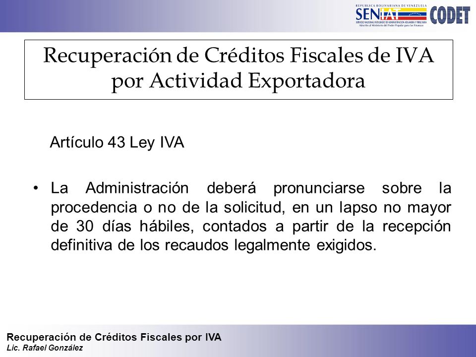 Recuperación de Créditos Fiscales de IVA por Actividad Exportadora