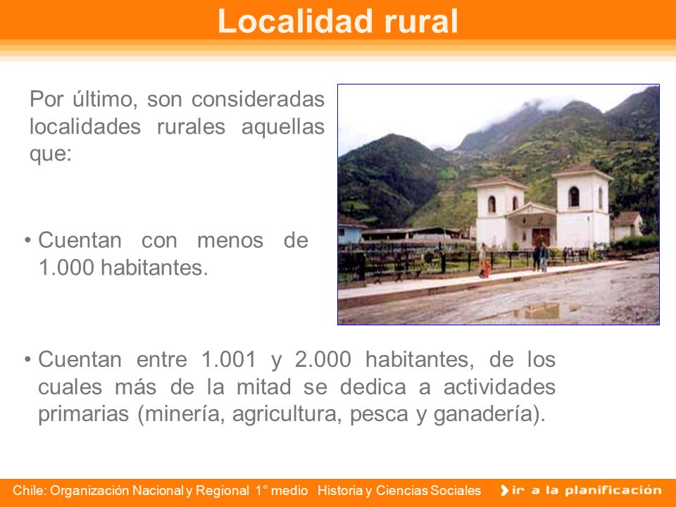 Localidad rural Por último, son consideradas localidades rurales aquellas que: Cuentan con menos de habitantes.