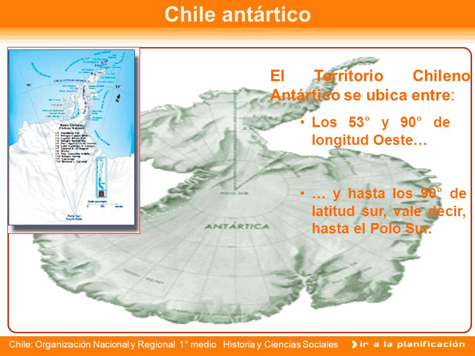 Chile antártico El Territorio Chileno Antártico se ubica entre: