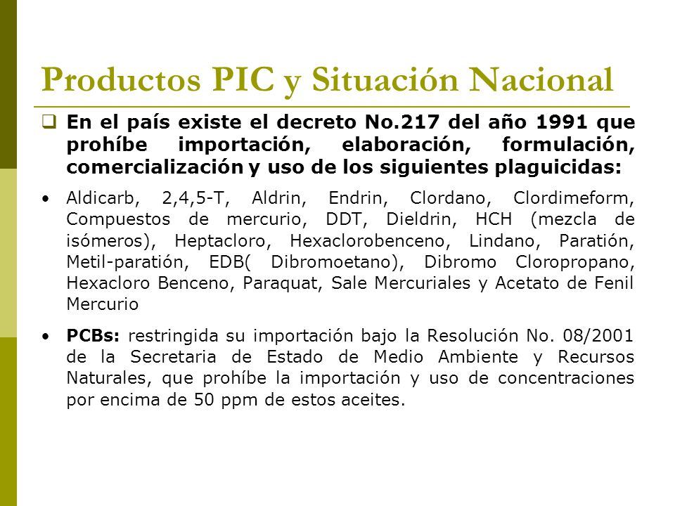 Productos PIC y Situación Nacional