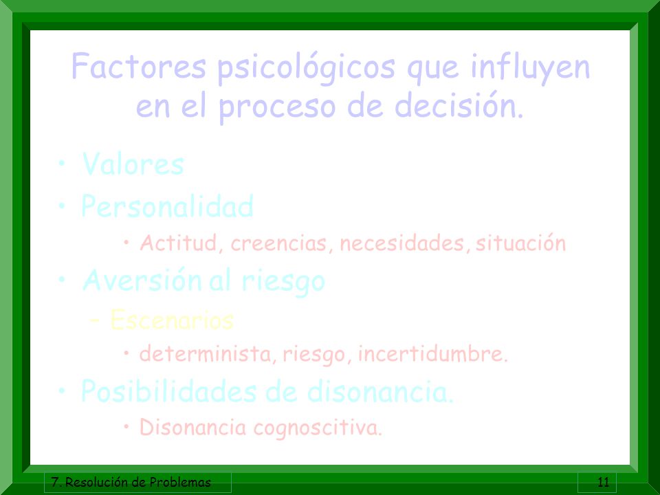 Factores psicológicos que influyen en el proceso de decisión.