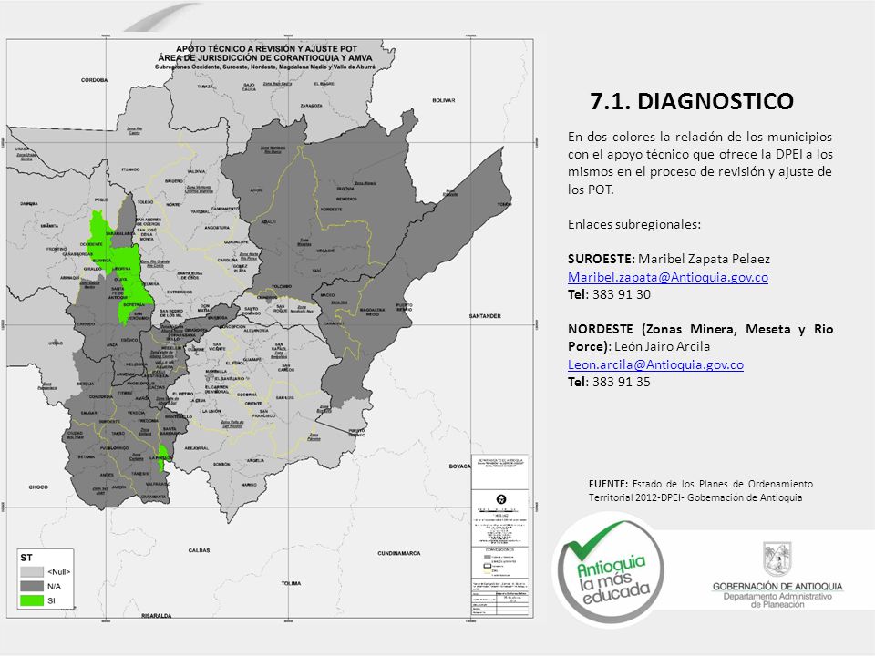 En dos colores la relación de los municipios con el apoyo técnico que ofrece la DPEI a los mismos en el proceso de revisión y ajuste de los POT.