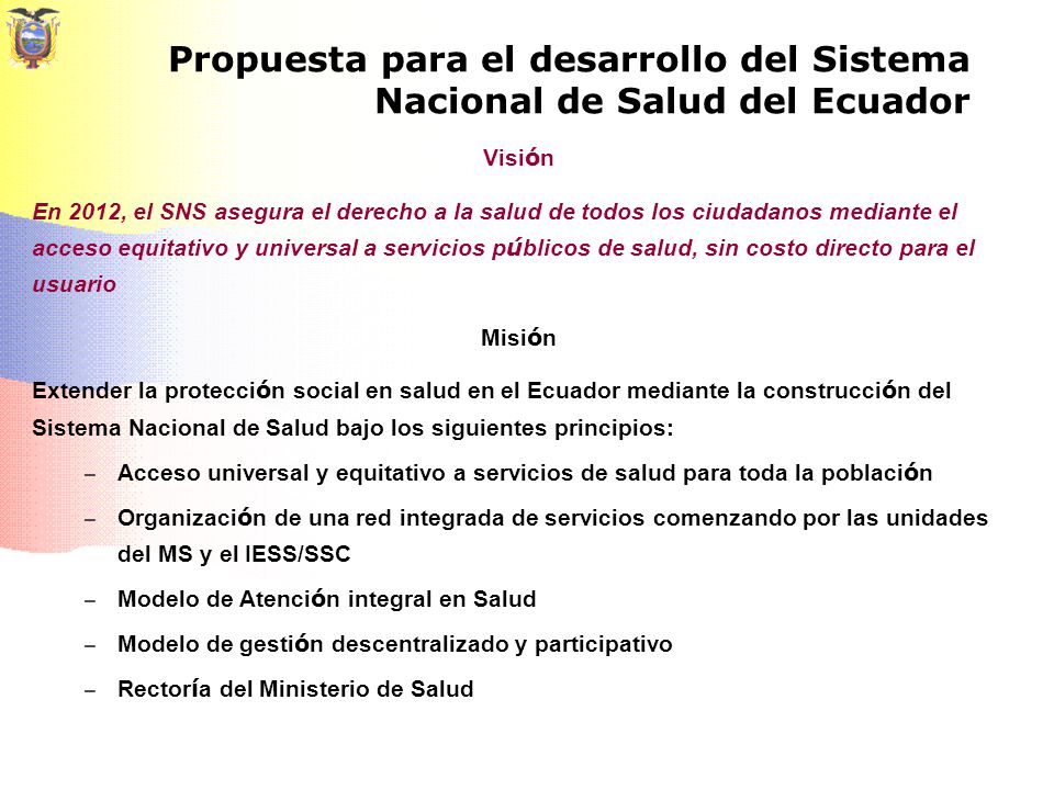 Propuesta para el desarrollo del Sistema Nacional de Salud del Ecuador
