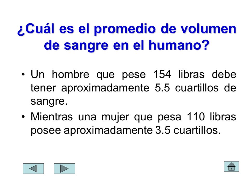 ¿Cuál es el promedio de volumen de sangre en el humano