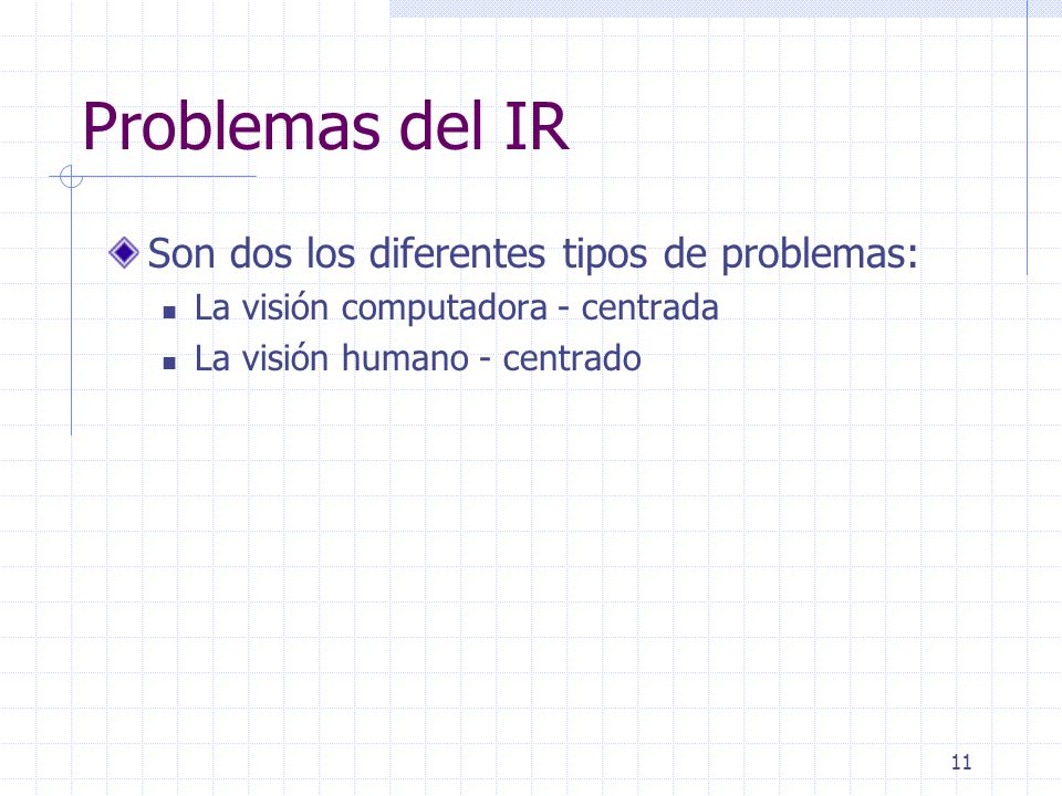 Problemas del IR Son dos los diferentes tipos de problemas: