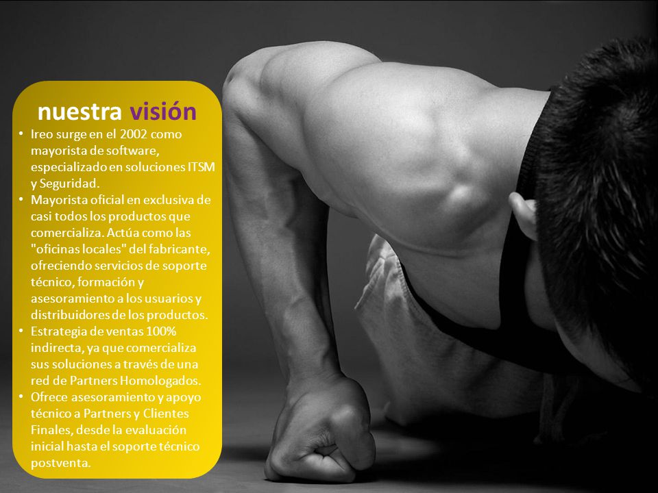nuestra visión Ireo surge en el 2002 como mayorista de software, especializado en soluciones ITSM y Seguridad.