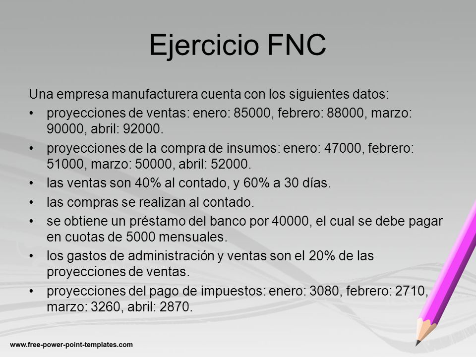 Ejercicio FNC Una empresa manufacturera cuenta con los siguientes datos: