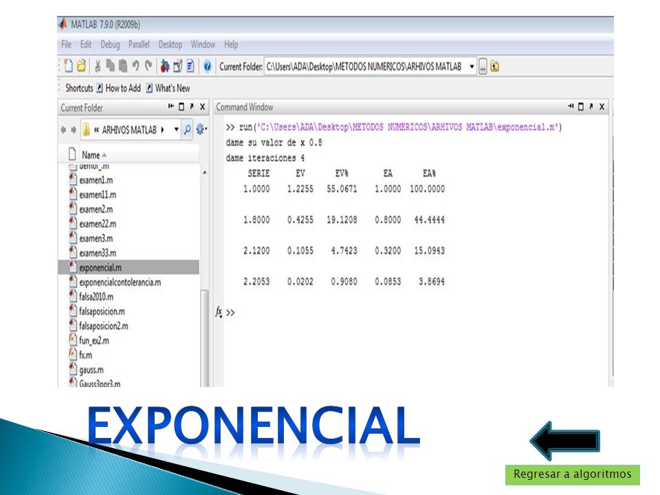 exponencial Regresar a algoritmos