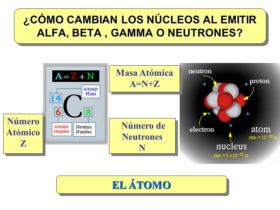 ¿CÓMO CAMBIAN LOS NÚCLEOS AL EMITIR ALFA, BETA , GAMMA O NEUTRONES