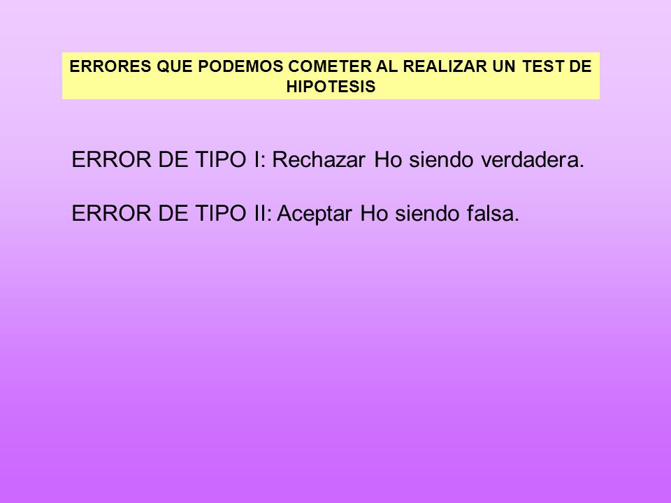 ERRORES QUE PODEMOS COMETER AL REALIZAR UN TEST DE HIPOTESIS