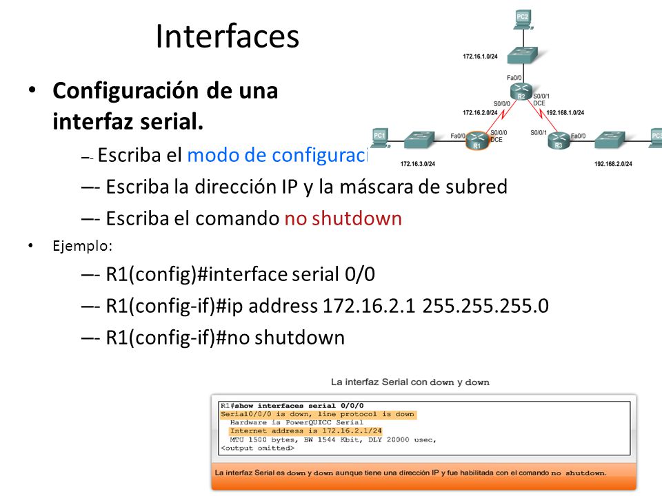 Interfaces Configuración de una interfaz serial.