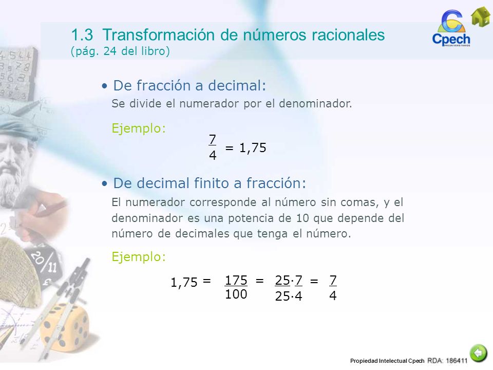1.3 Transformación de números racionales (pág. 24 del libro)