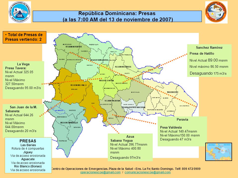 República Dominicana: Presas (a las 7:00 AM del 13 de noviembre de 2007)