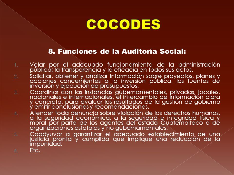 8. Funciones de la Auditoría Social: