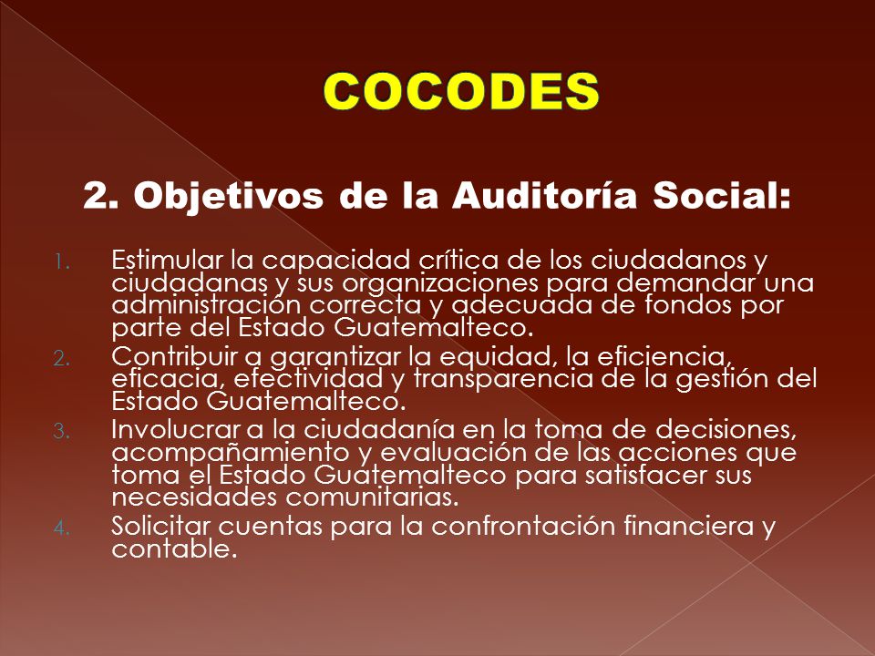 2. Objetivos de la Auditoría Social: