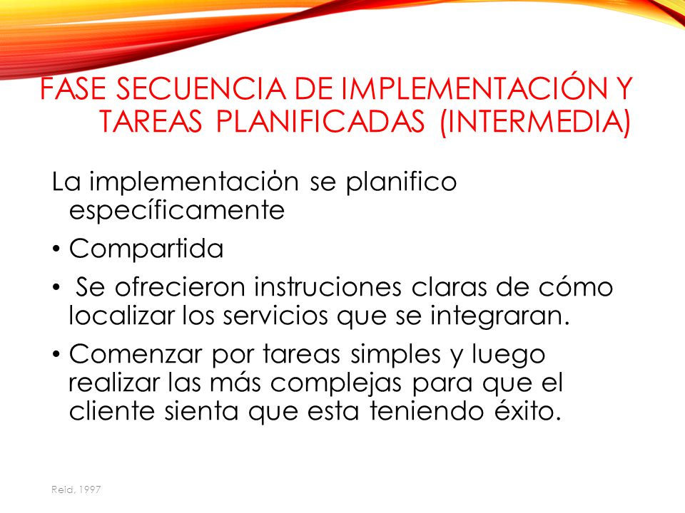 Fase secuencia de implementación y tareas planificadas (intermedia)