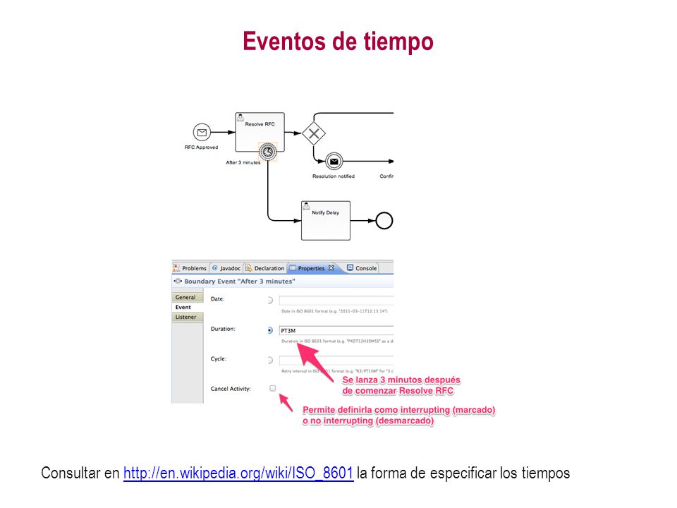 Eventos de tiempo Consultar en   la forma de especificar los tiempos.