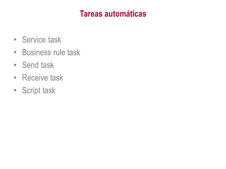 Tareas automáticas Service task Business rule task Send task Receive task Script task