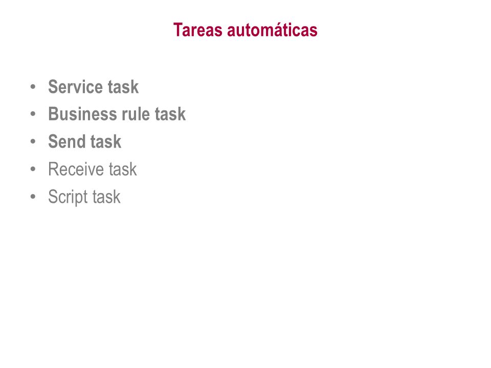 Tareas automáticas Service task Business rule task Send task Receive task Script task