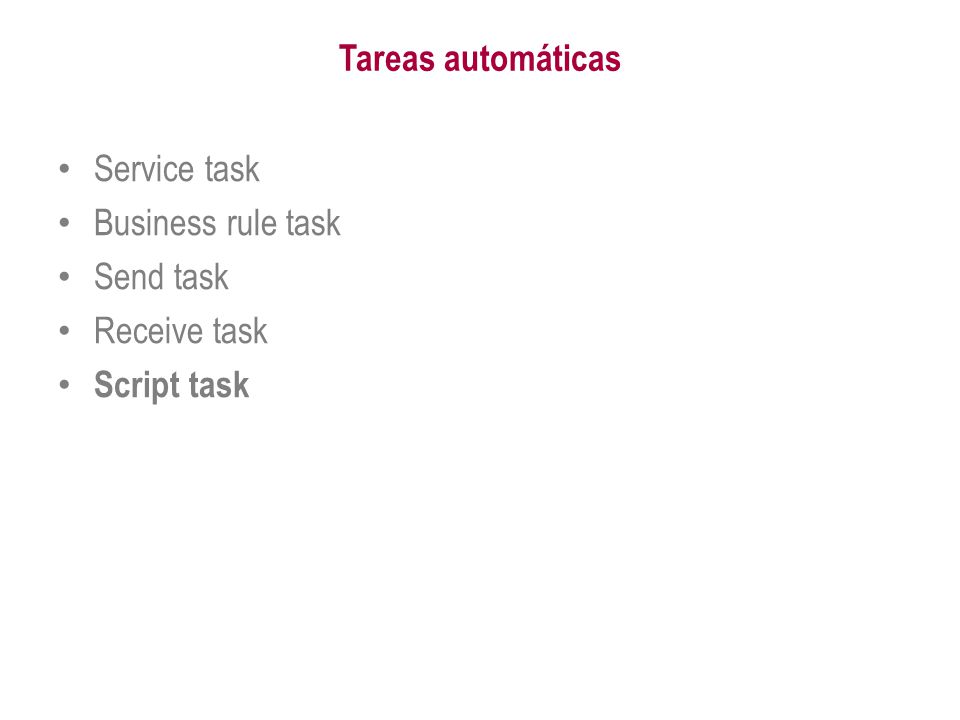 Tareas automáticas Service task Business rule task Send task Receive task Script task