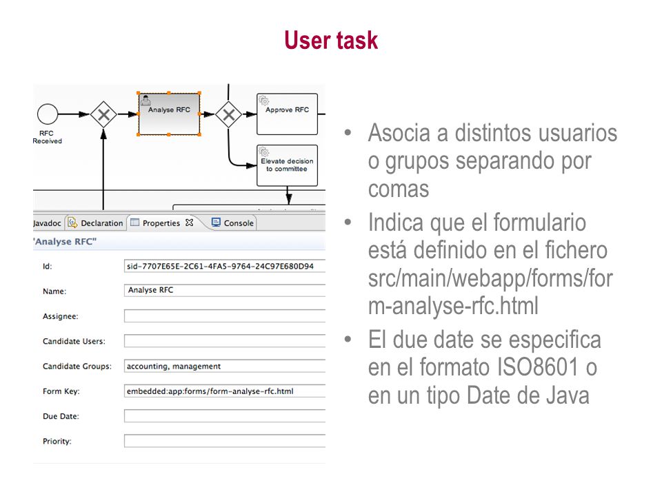 User task Asocia a distintos usuarios o grupos separando por comas.