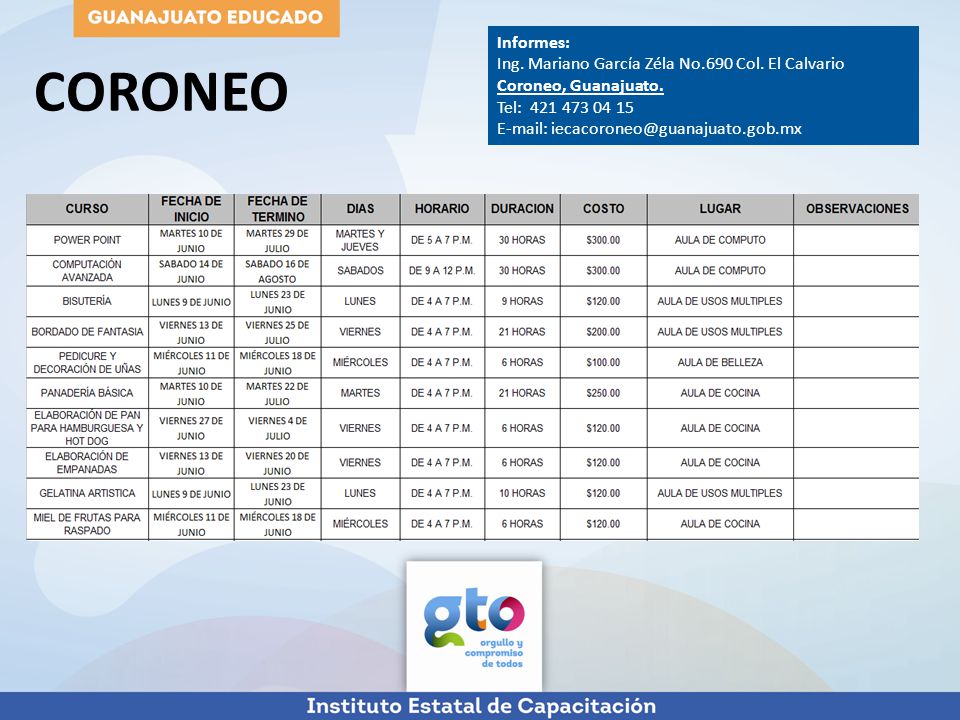 CORONEO Informes: Ing. Mariano García Zéla No.690 Col. El Calvario