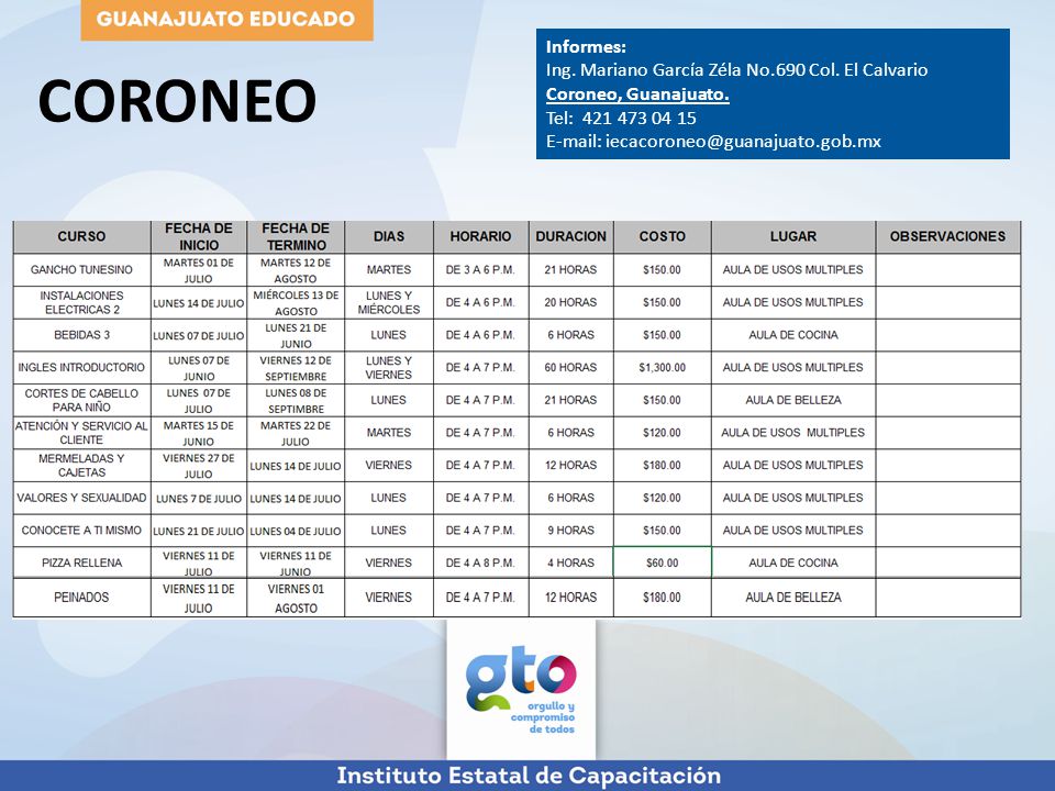 CORONEO Informes: Ing. Mariano García Zéla No.690 Col. El Calvario
