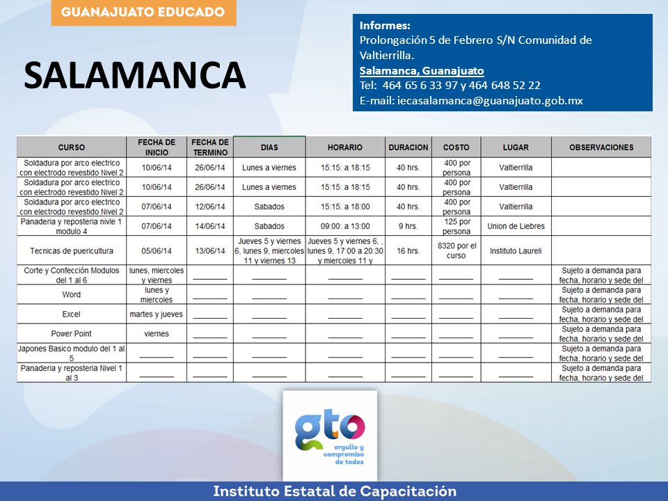 Informes: Prolongación 5 de Febrero S/N Comunidad de Valtierrilla. Salamanca, Guanajuato. Tel: y
