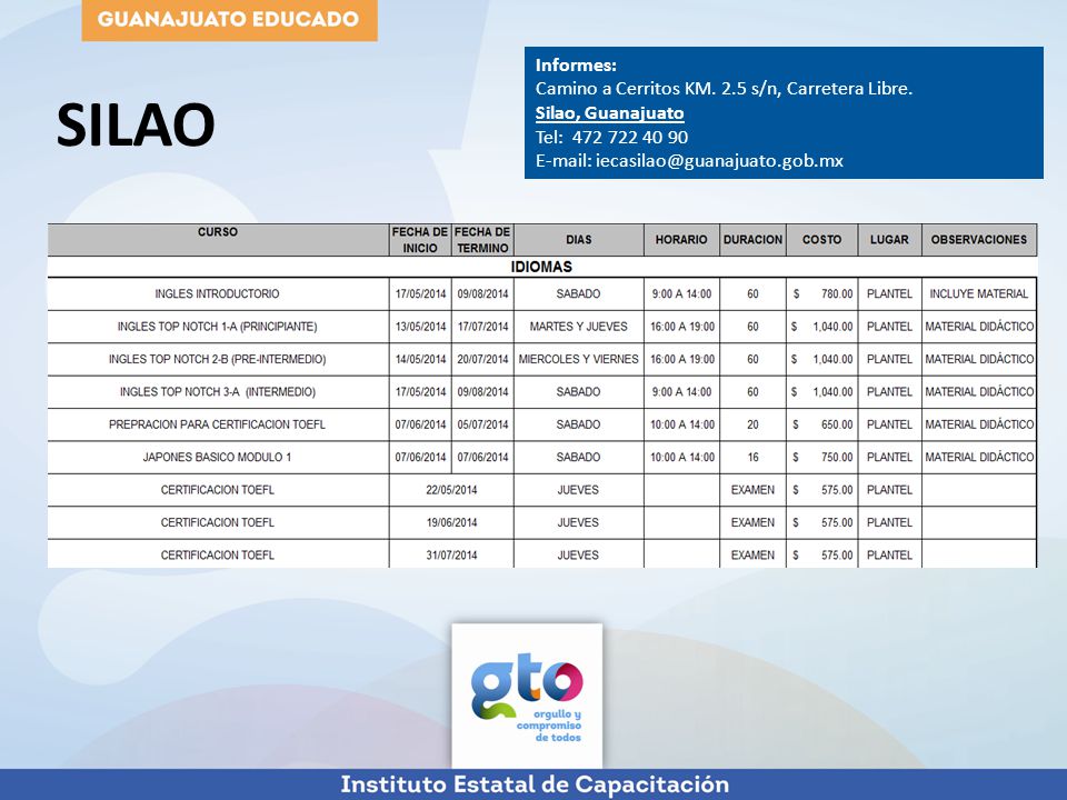 SILAO Informes: Camino a Cerritos KM. 2.5 s/n, Carretera Libre.