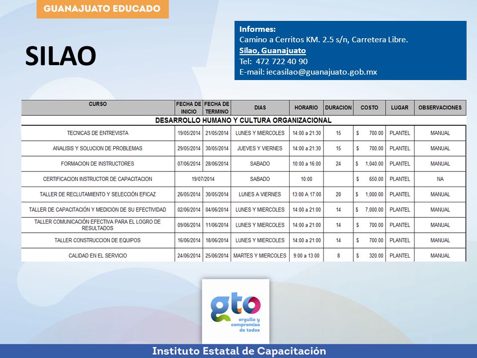 SILAO Informes: Camino a Cerritos KM. 2.5 s/n, Carretera Libre.