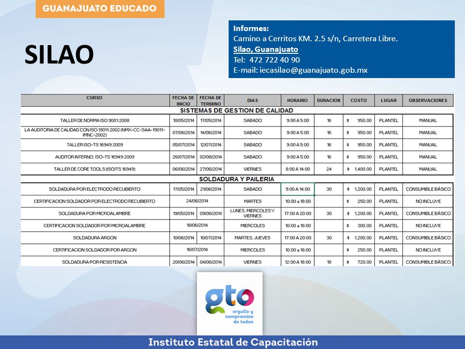 SILAO Informes: Camino a Cerritos KM. 2.5 s/n, Carretera Libre.