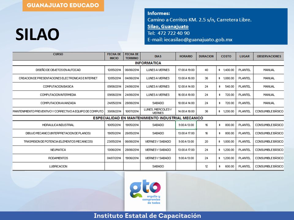 SILAO Informes: Camino a Cerritos KM. 2.5 s/n, Carretera Libre.