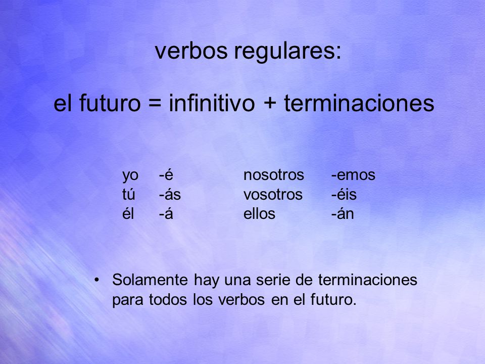 el futuro = infinitivo + terminaciones