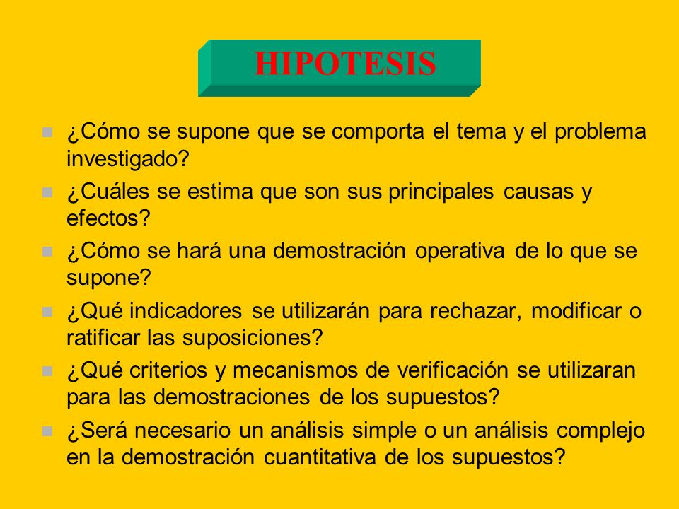 HIPOTESIS ¿Cómo se supone que se comporta el tema y el problema investigado ¿Cuáles se estima que son sus principales causas y efectos