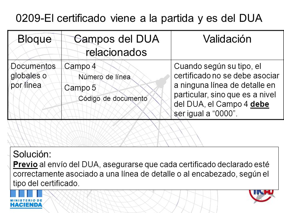 0209-El certificado viene a la partida y es del DUA