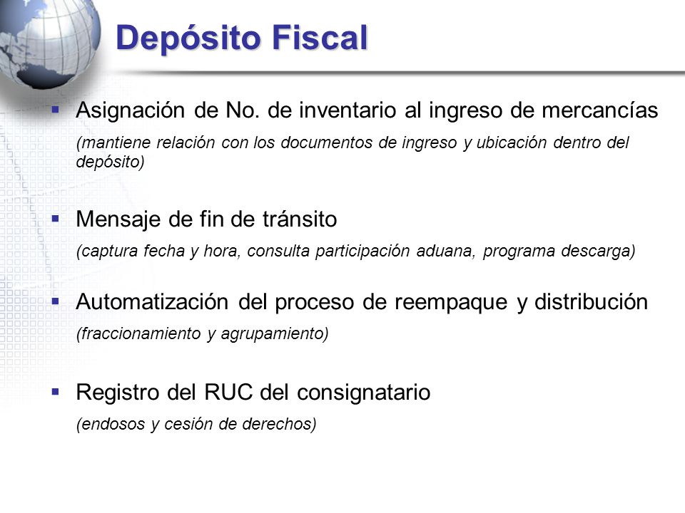 Depósito Fiscal Asignación de No. de inventario al ingreso de mercancías.