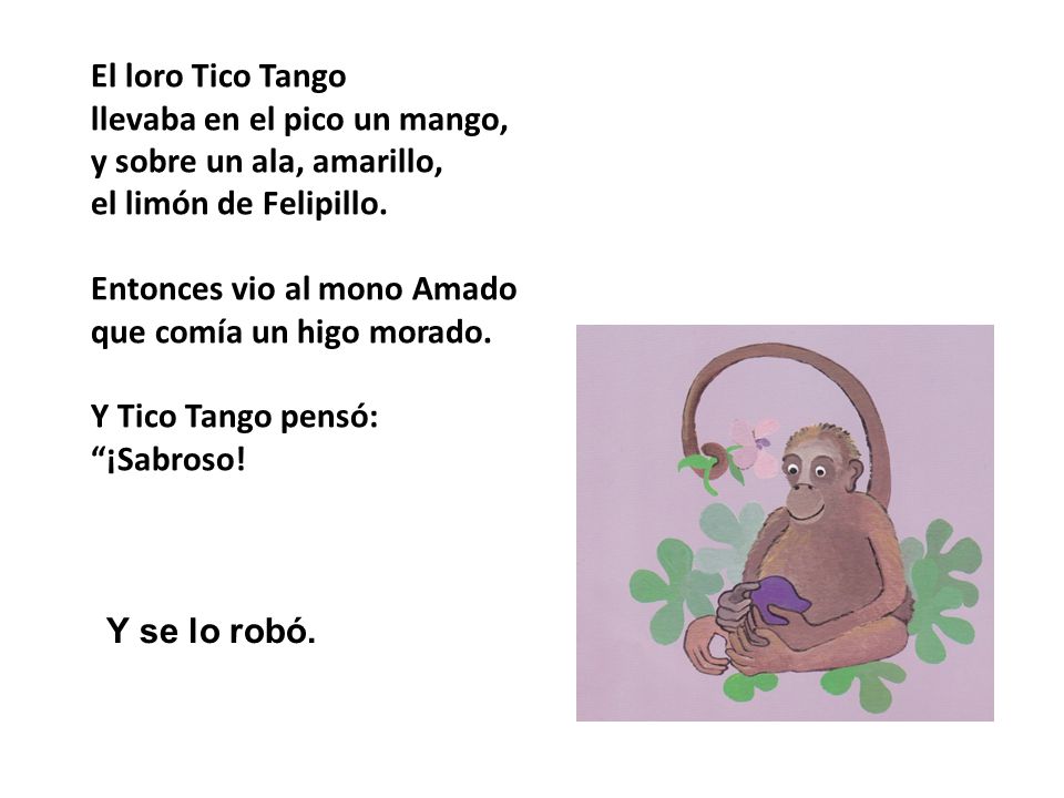 El loro Tico Tango llevaba en el pico un mango, y sobre un ala, amarillo, el limón de Felipillo. Entonces vio al mono Amado.