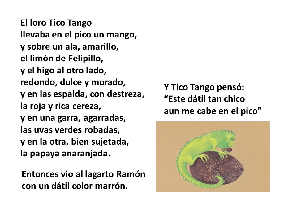 El loro Tico Tango llevaba en el pico un mango, y sobre un ala, amarillo, el limón de Felipillo, y el higo al otro lado,