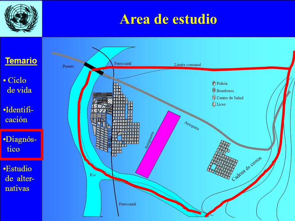 Area de estudio Límite comunal Puente Policia Bomberos Centro de Salud