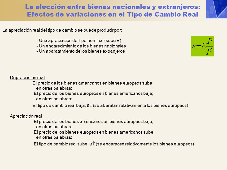 La elección entre bienes nacionales y extranjeros: Efectos de variaciones en el Tipo de Cambio Real