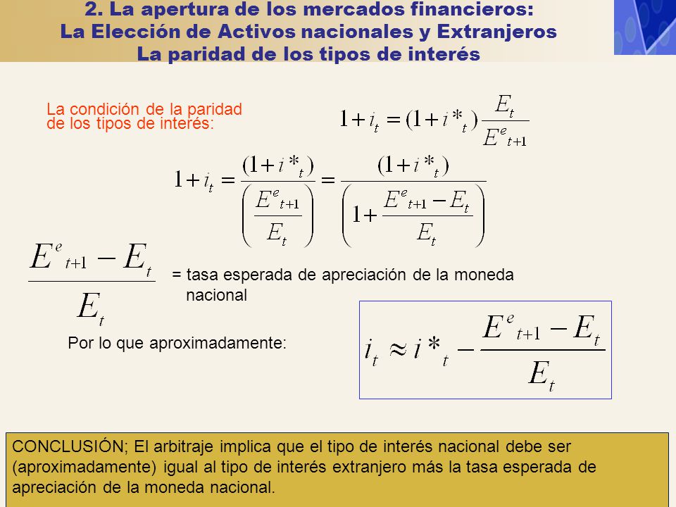 2. La apertura de los mercados financieros: La Elección de Activos nacionales y Extranjeros La paridad de los tipos de interés