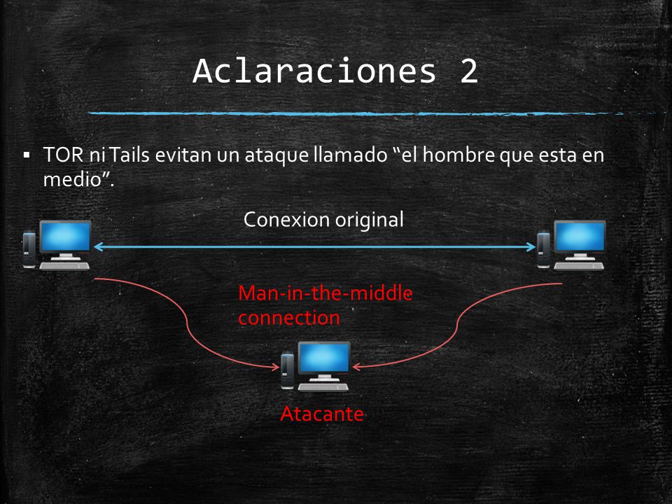 Aclaraciones 2 TOR ni Tails evitan un ataque llamado el hombre que esta en medio . Conexion original.