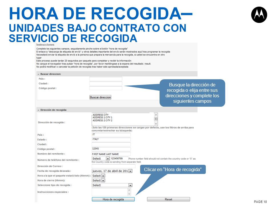 HORA DE RECOGIDA– UNIDADES BAJO CONTRATO CON SERVICIO DE RECOGIDA