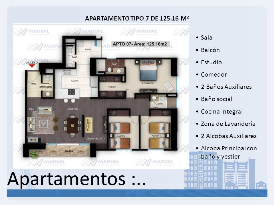Apartamentos :.. APARTAMENTO TIPO 7 DE M2 Sala Balcón Estudio