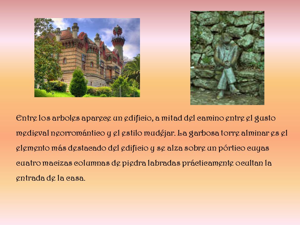 Entre los arboles aparece un edificio, a mitad del camino entre el gusto medieval neorromántico y el estilo mudéjar.