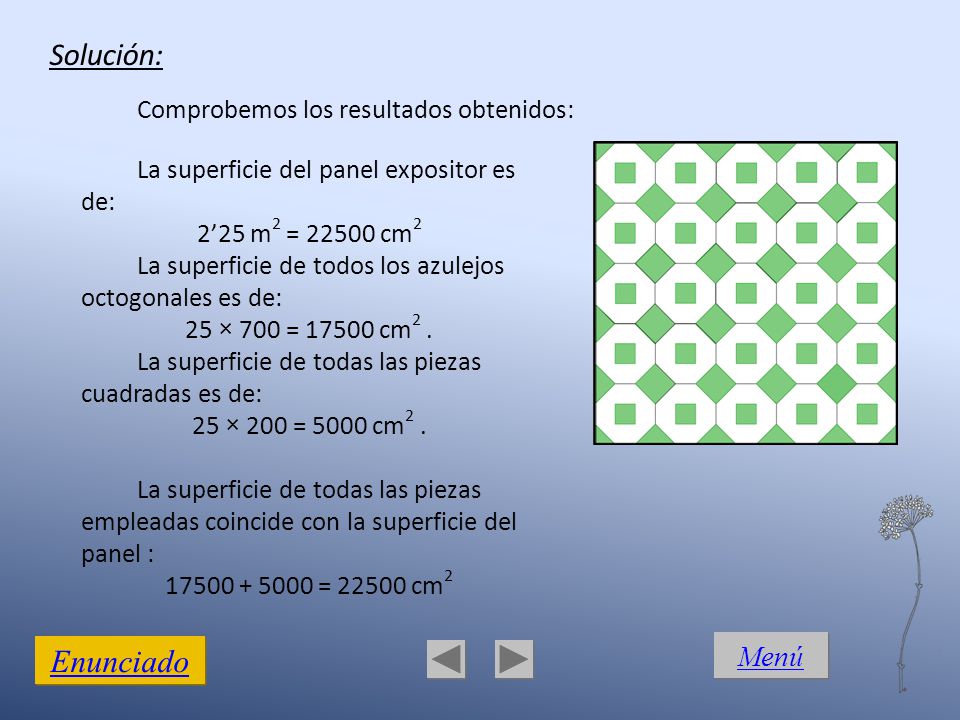 Solución: Enunciado Menú La superficie del panel expositor es de: