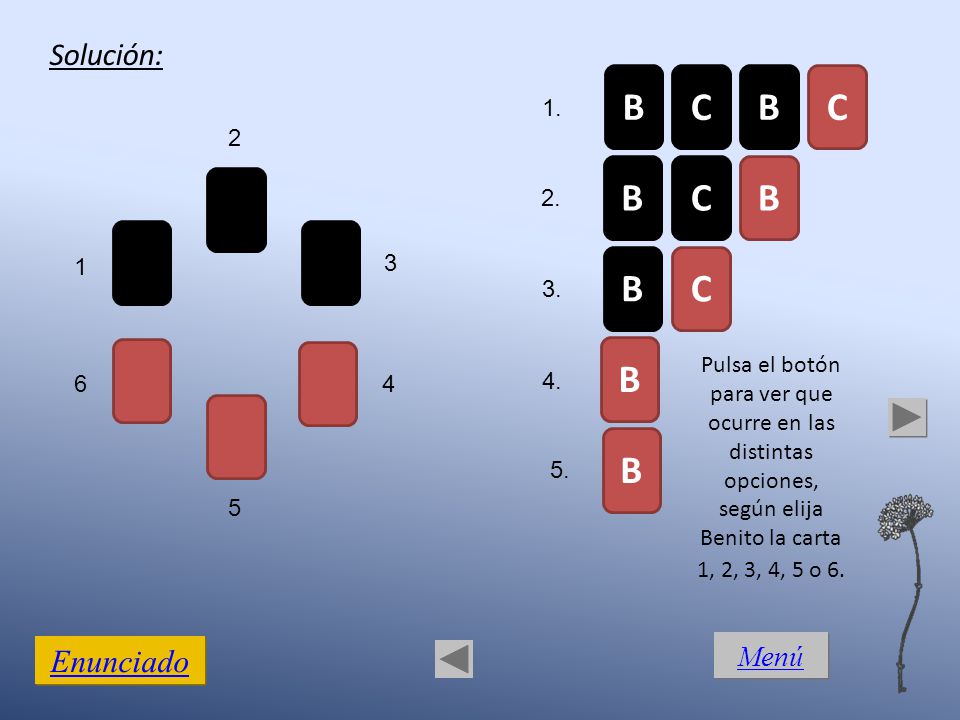 B C B C B C B B C B B Solución: Enunciado Menú