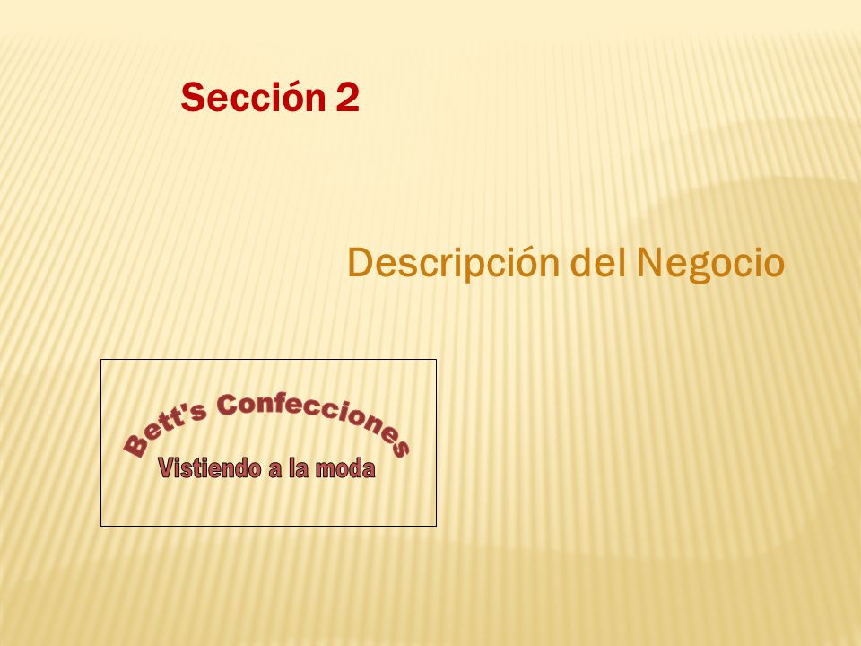 Sección 2 Descripción del Negocio Vistiendo a la moda Bett s Confecciones